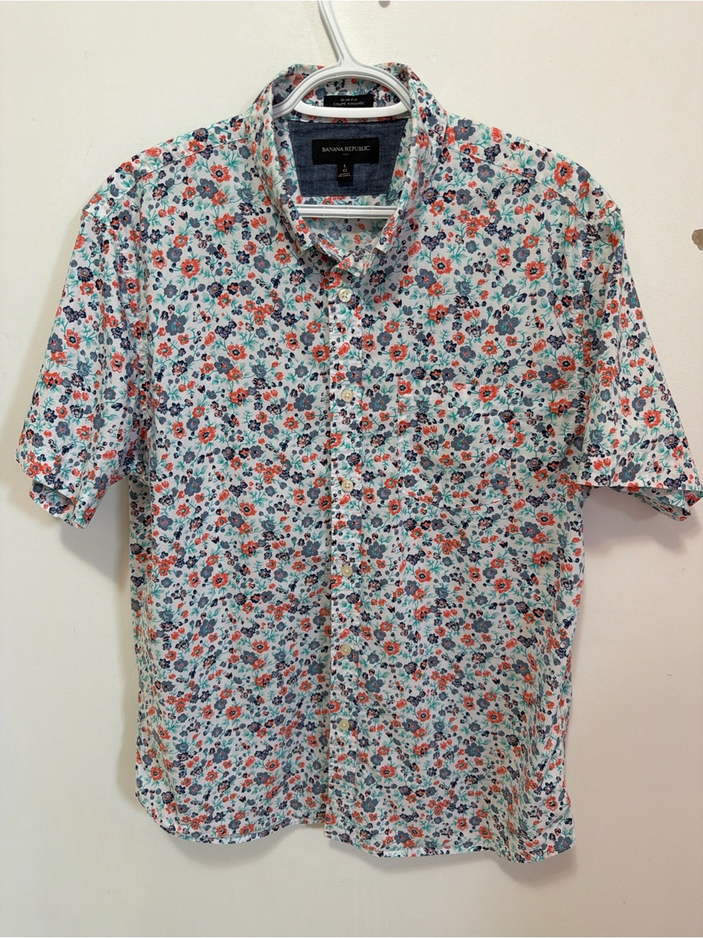 Banana Republic Men's Floral Short-Sleeve Button-Up Shirt - Coral & Blue